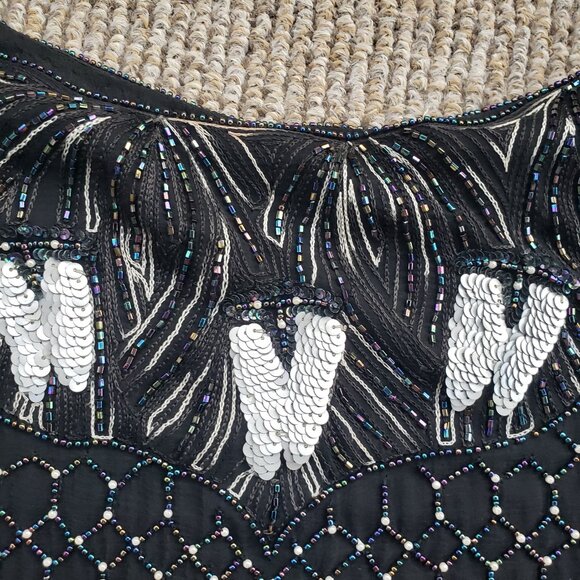 Heavily Beaded Sequined Silk Blouse Women's Small Black - Picture 10 of 16